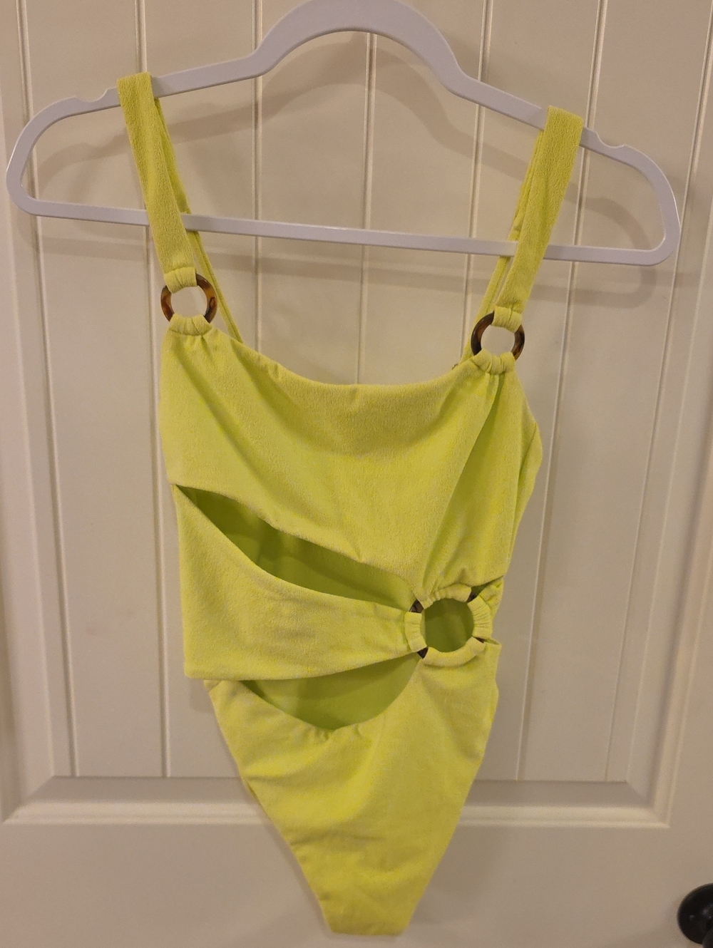 Lime Green One-Shoulder Cutout Ring-Detail One-Piece Swimsuit